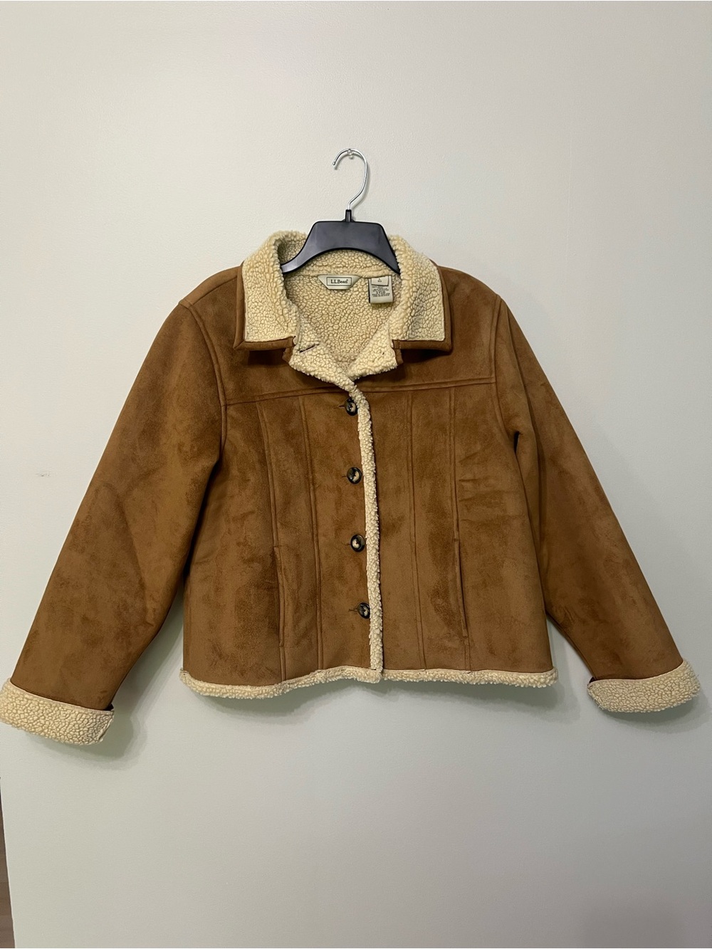 L.L. Bean Vintage Sherpa Trim Faux Suede Jacket Size L